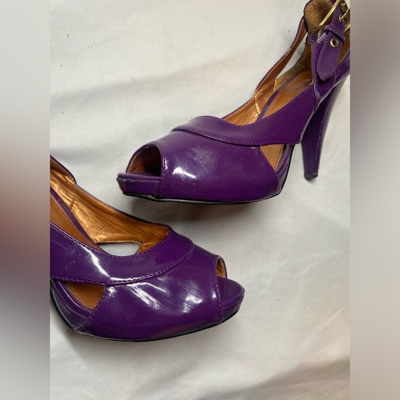 Women’s Purple Open Toe Sandal Pumps | Kitten Heel with Buckle Detail Size 8 - Picture 10 of 12